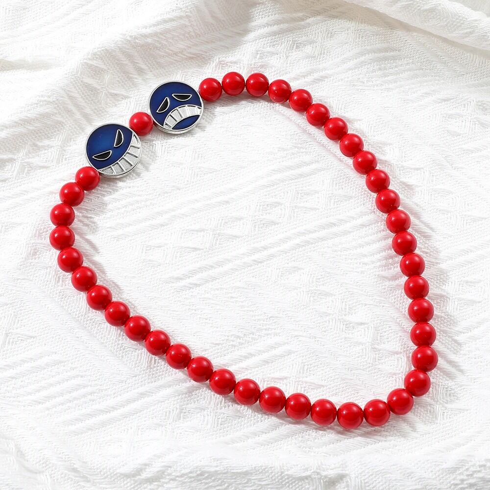 Collier Ace Perles Rouges - Double Tête - Cosplay